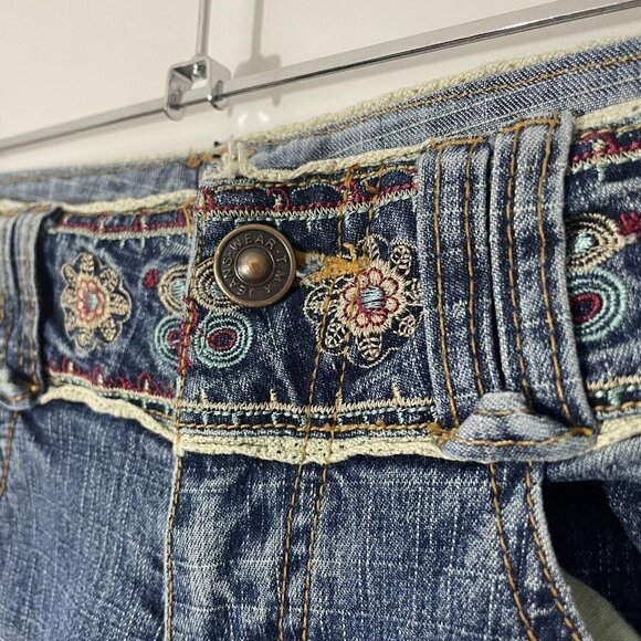 Bohemian Flared Jeans Womens 25/30 Blue Denim Embroidered Lace Hippie Boho 90s - Picture 4 of 11